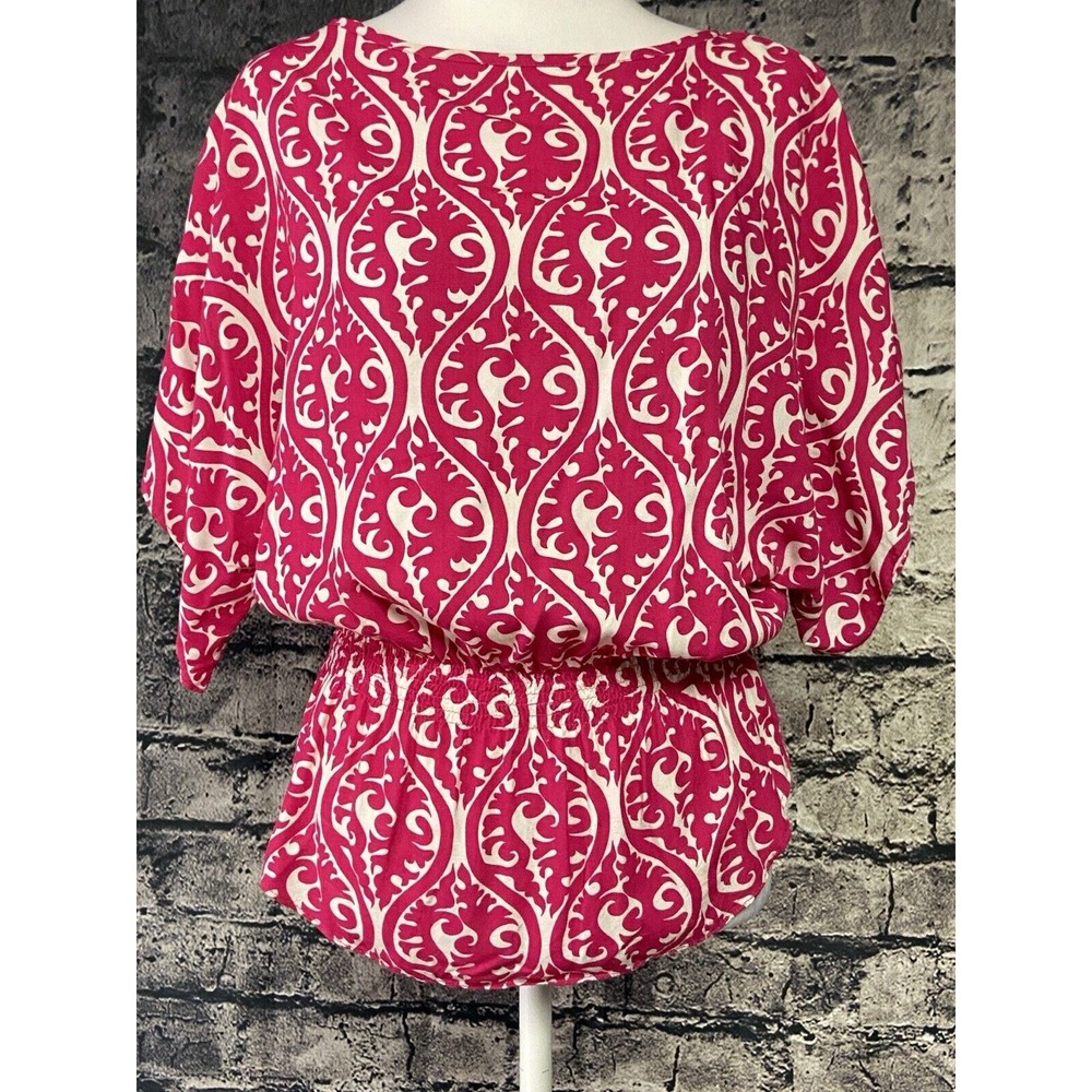 Escapada Shirt Blouse Womens Size Extra Small‎ Pink Scrunched Waist Short Sleeve